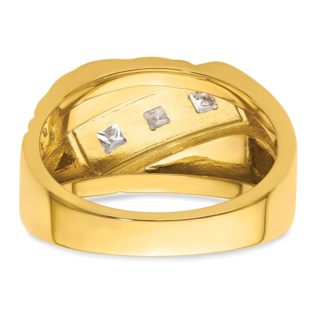 14k w/ White RH 1/2 carat Lab Grown Diamond VS/SI+ G+ 3 Stone Men's Ring