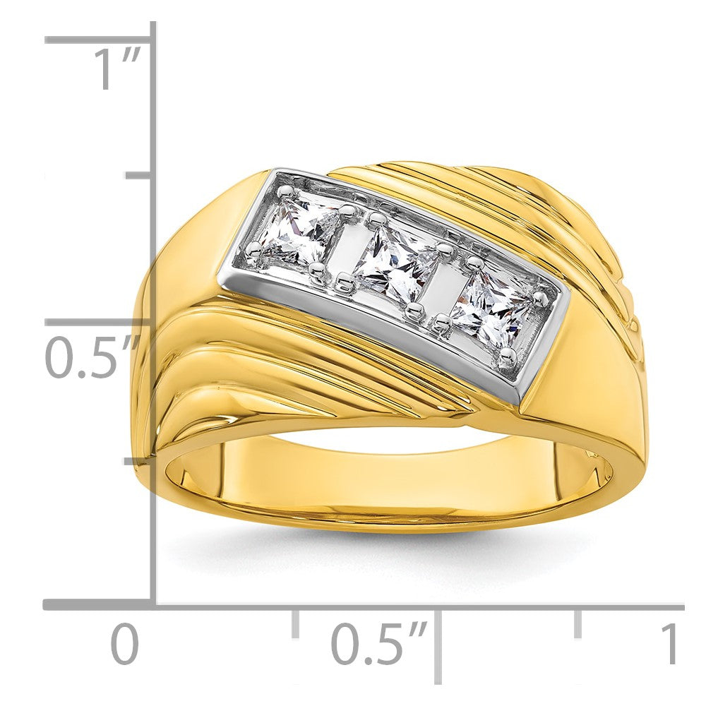 14k w/ White RH 1/2 carat Lab Grown Diamond VS/SI+ G+ 3 Stone Men's Ring