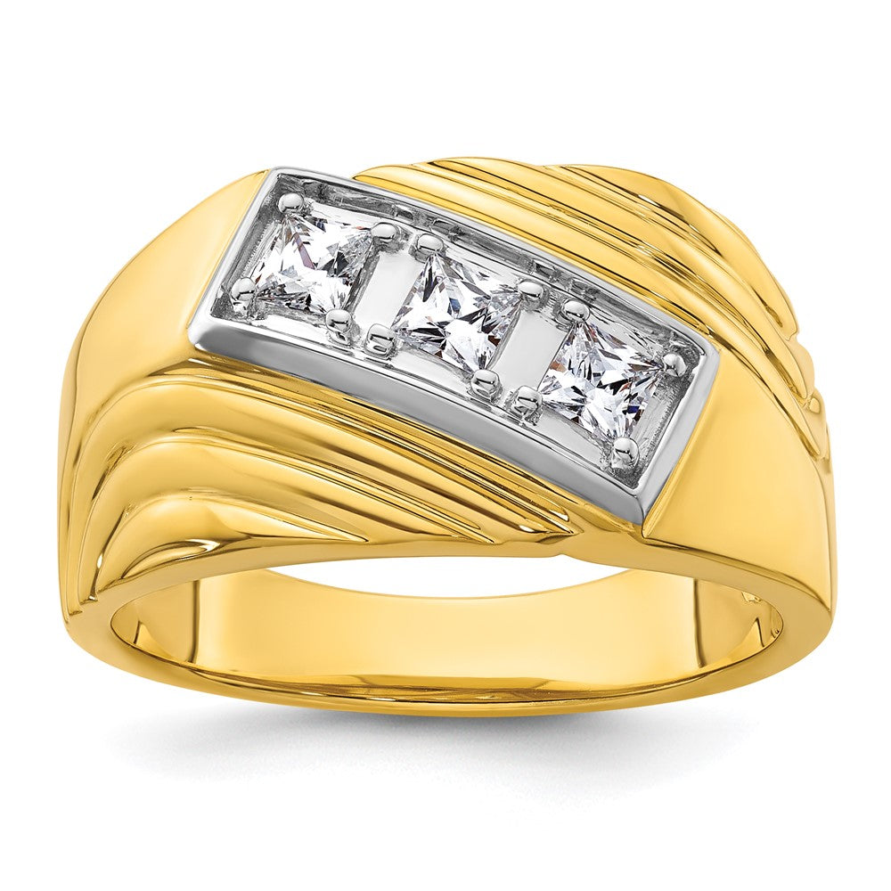 14k w/ White RH 1/2 carat Lab Grown Diamond VS/SI+ G+ 3 Stone Men's Ring