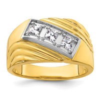 14k w/ White RH 1/2 carat Lab Grown Diamond VS/SI+ G+ 3 Stone Men's Ring