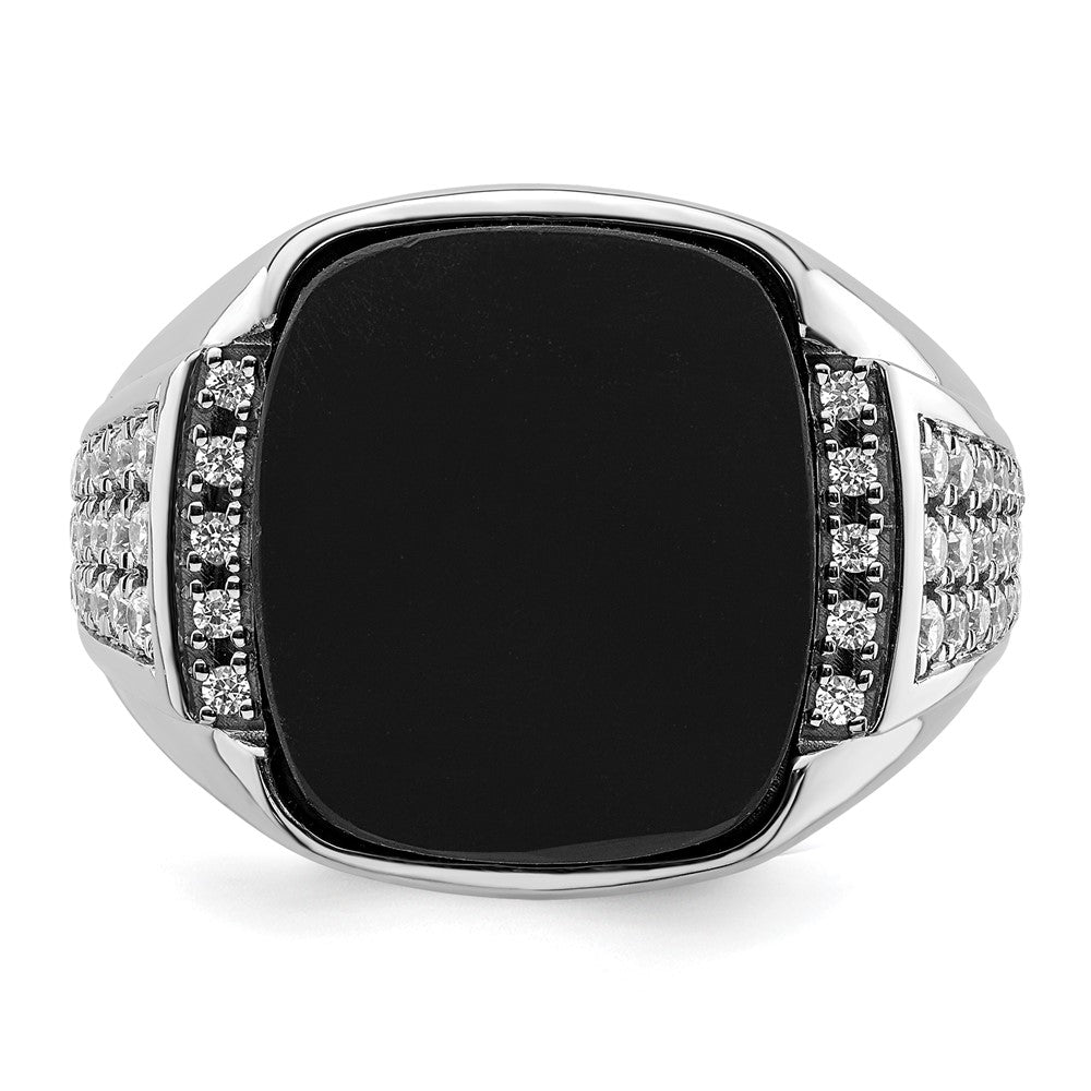 14k White Gold 5/8 ct Lab Grown Dia VS/SI+ G+ & Onyx Comp Men's Ring