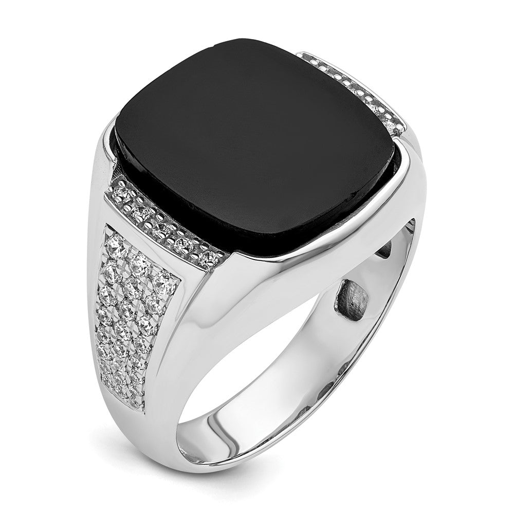 14k White Gold 5/8 ct Lab Grown Dia VS/SI+ G+ & Onyx Comp Men's Ring