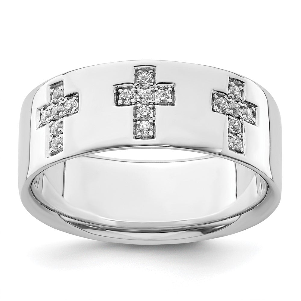 14k White Gold 1/5 ct Lab Grown Dia VS/SI+ G+ Complete Cross Men's Ring