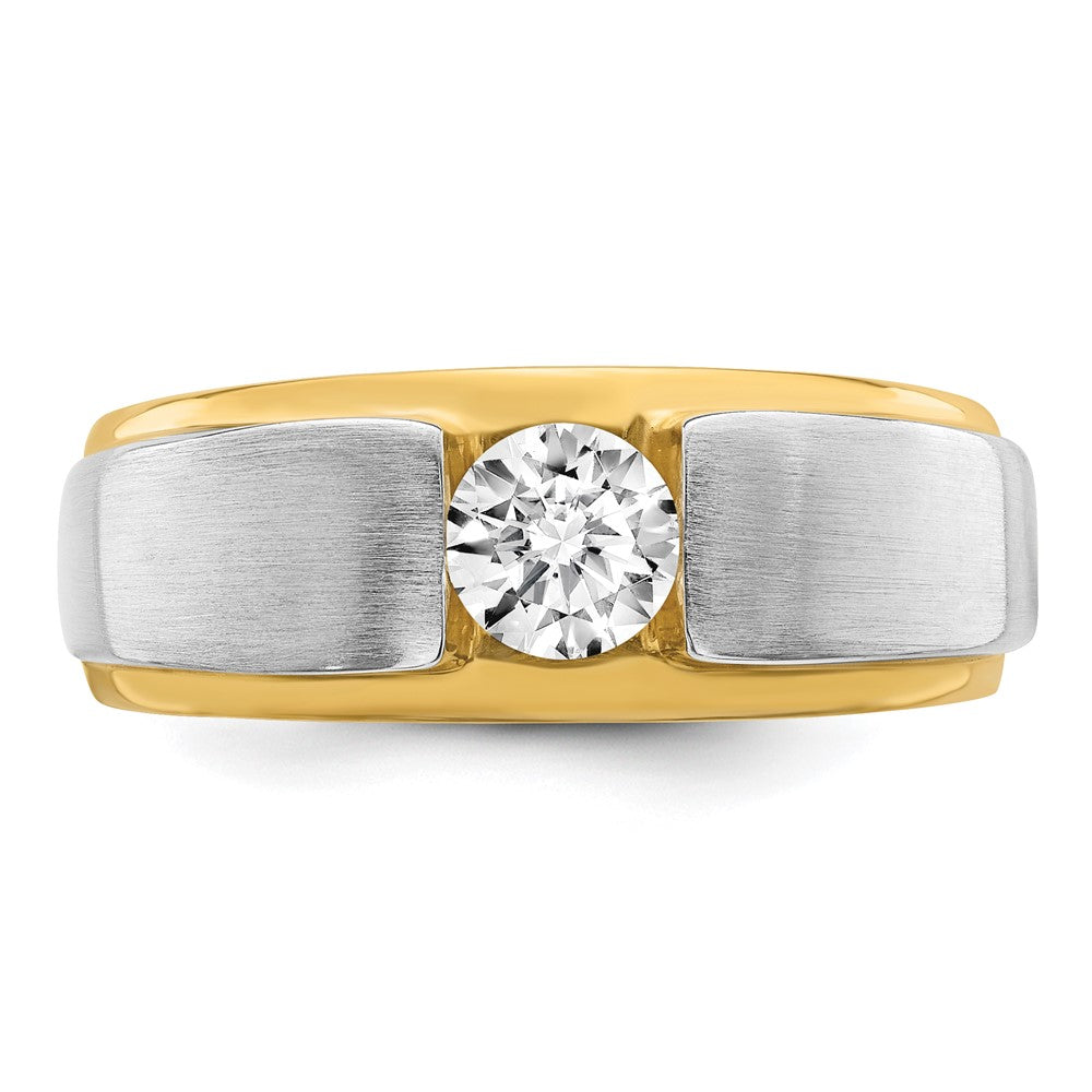 14k Two-tone 3/4 ct Lab Grown Dia VS/SI+ G+ Complete Satin Men's Ring