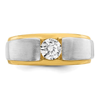 14k Two-tone 3/4 ct Lab Grown Dia VS/SI+ G+ Complete Satin Men's Ring