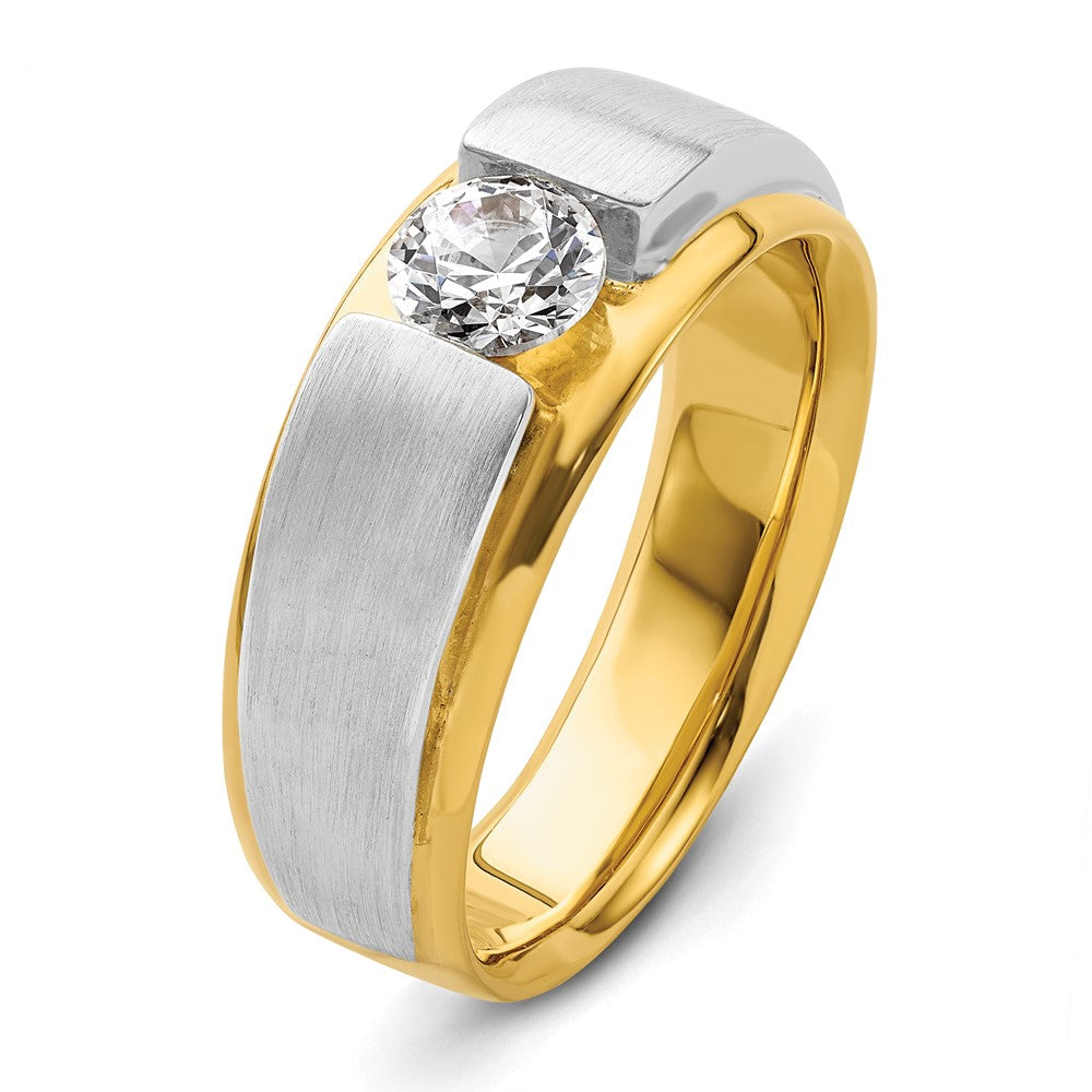 14k Two-tone 3/4 ct Lab Grown Dia VS/SI+ G+ Complete Satin Men's Ring