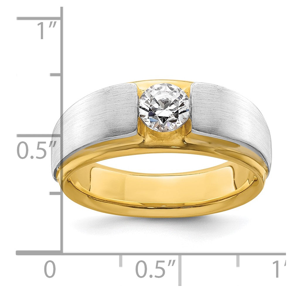 14k Two-tone 3/4 ct Lab Grown Dia VS/SI+ G+ Complete Satin Men's Ring