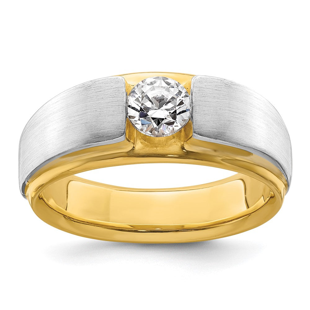 14k Two-tone 3/4 ct Lab Grown Dia VS/SI+ G+ Complete Satin Men's Ring