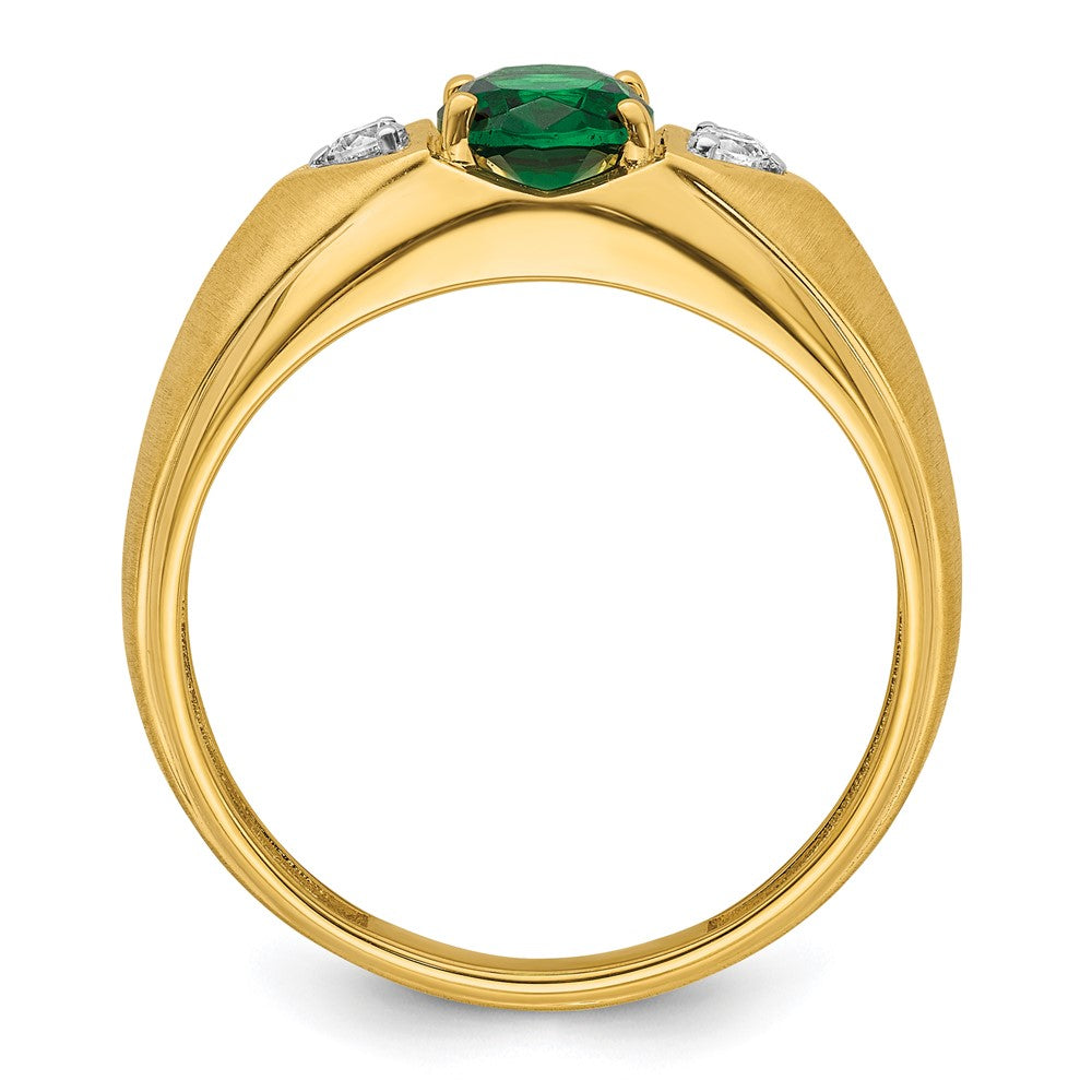 14k 1/10 ct Lab Grown Dia VS/SI+ G+ & Cr Emerald Complete Men's Ring