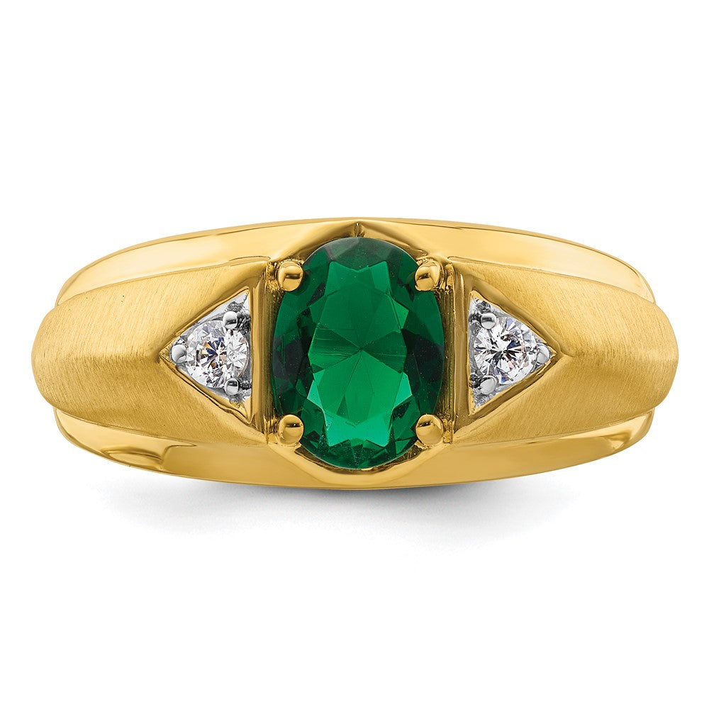 14k 1/10 ct Lab Grown Dia VS/SI+ G+ & Cr Emerald Complete Men's Ring