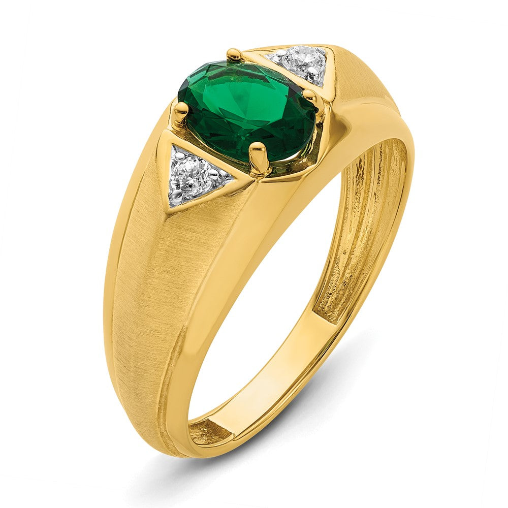 14k 1/10 ct Lab Grown Dia VS/SI+ G+ & Cr Emerald Complete Men's Ring