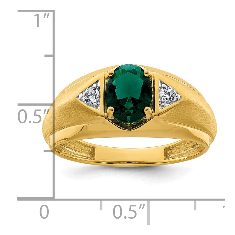 14k 1/10 ct Lab Grown Dia VS/SI+ G+ & Cr Emerald Complete Men's Ring