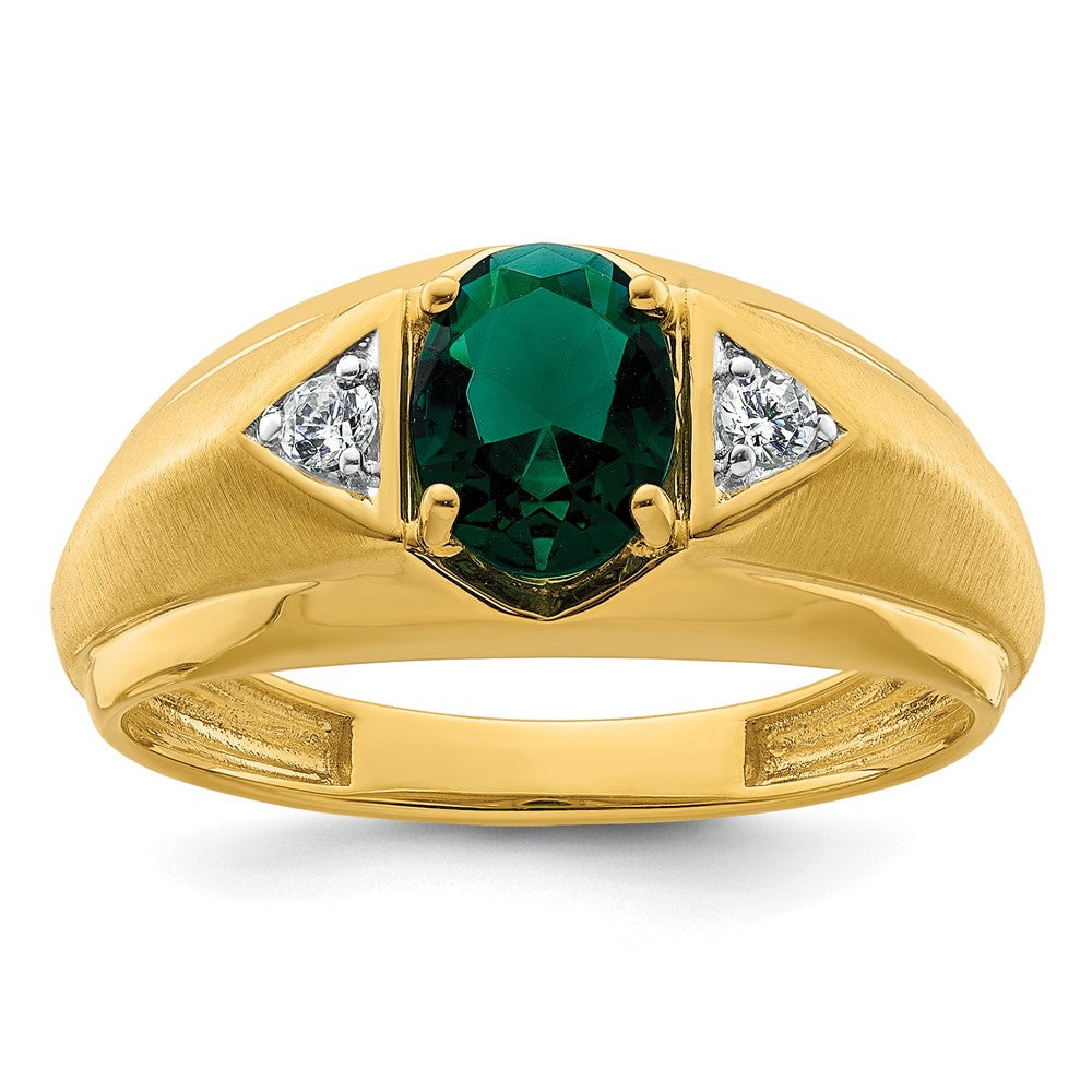 14k 1/10 ct Lab Grown Dia VS/SI+ G+ & Cr Emerald Complete Men's Ring