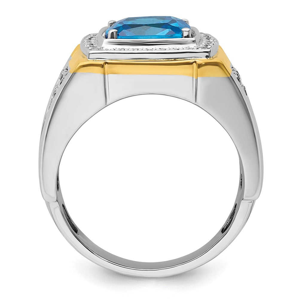 14k Two-Tone 3/4 ct Lab Grown Dia VS/SI+ G+ & Blue Topaz Comp Men's Ring
