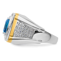 14k Two-Tone 3/4 ct Lab Grown Dia VS/SI+ G+ & Blue Topaz Comp Men's Ring