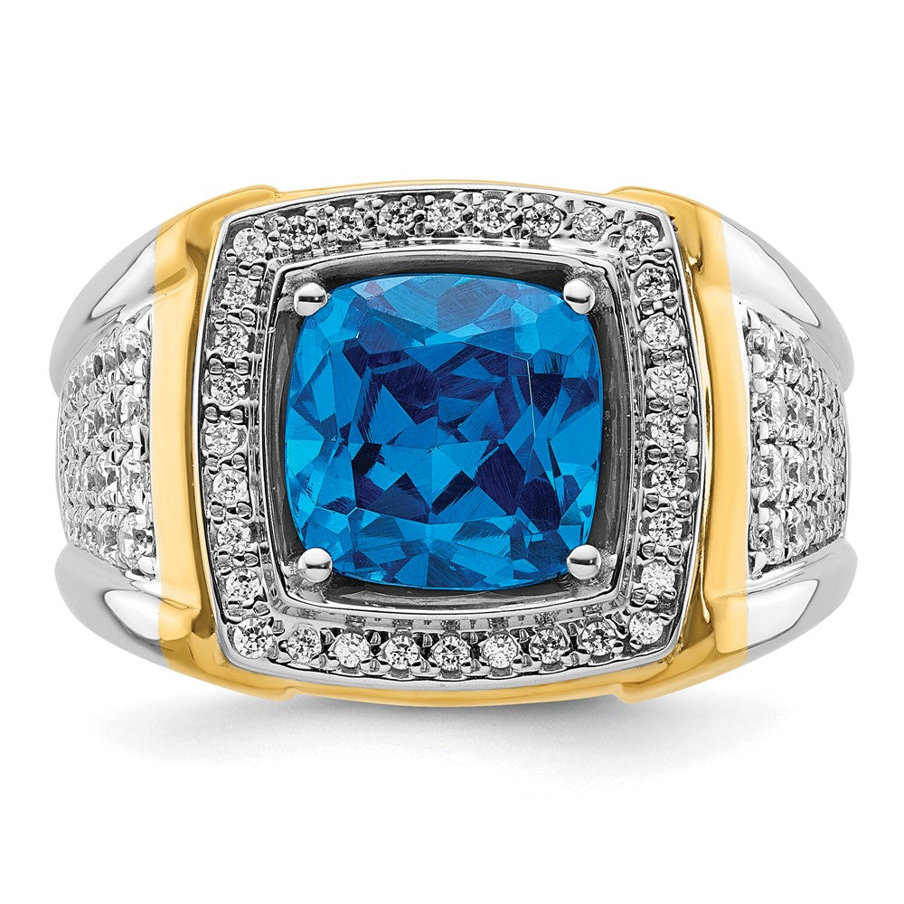 14k Two-Tone 3/4 ct Lab Grown Dia VS/SI+ G+ & Blue Topaz Comp Men's Ring