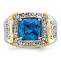 14k Two-Tone 3/4 ct Lab Grown Dia VS/SI+ G+ & Blue Topaz Comp Men's Ring