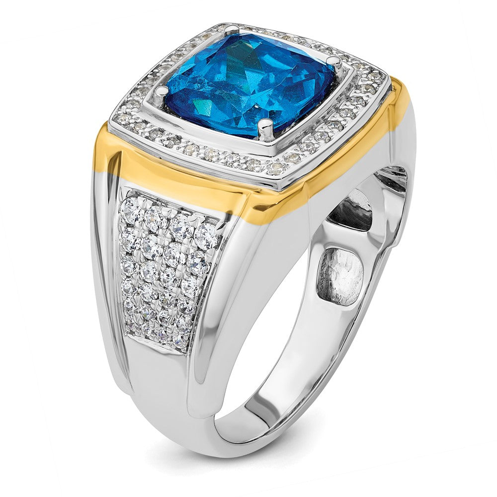 14k Two-Tone 3/4 ct Lab Grown Dia VS/SI+ G+ & Blue Topaz Comp Men's Ring