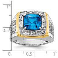 14k Two-Tone 3/4 ct Lab Grown Dia VS/SI+ G+ & Blue Topaz Comp Men's Ring