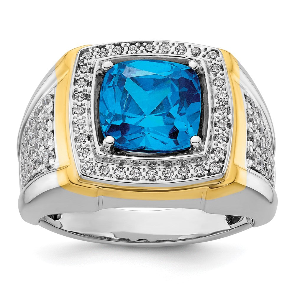 14k Two-Tone 3/4 ct Lab Grown Dia VS/SI+ G+ & Blue Topaz Comp Men's Ring