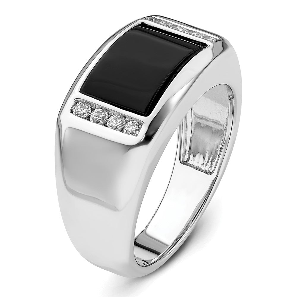 14k White Gold 1/5 ct Lab Grown Dia VS/SI+ G+ & Onyx Comp Men's Ring