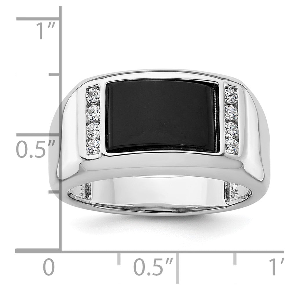 14k White Gold 1/5 ct Lab Grown Dia VS/SI+ G+ & Onyx Comp Men's Ring