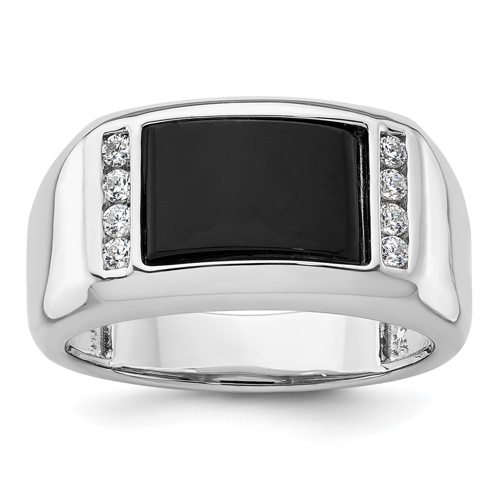 14k White Gold 1/5 ct Lab Grown Dia VS/SI+ G+ & Onyx Comp Men's Ring