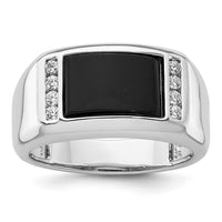 14k White Gold 1/5 ct Lab Grown Dia VS/SI+ G+ & Onyx Comp Men's Ring