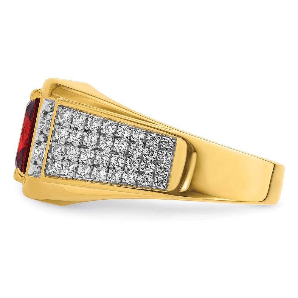 14k w/Rhodium 3/4 ct Lab Grown Dia VS/SI+ G+ & Cr Ruby Comp Men's Ring