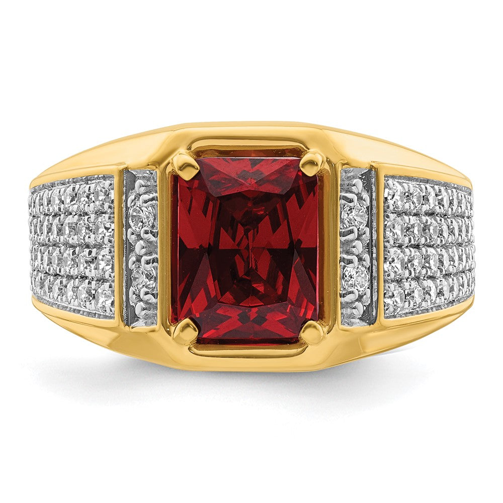 14k w/Rhodium 3/4 ct Lab Grown Dia VS/SI+ G+ & Cr Ruby Comp Men's Ring