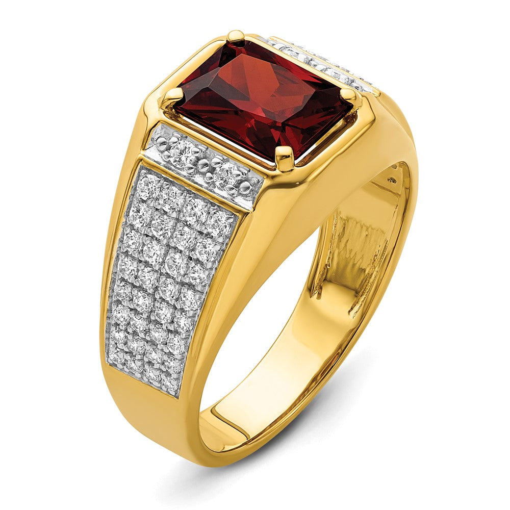14k w/Rhodium 3/4 ct Lab Grown Dia VS/SI+ G+ & Cr Ruby Comp Men's Ring