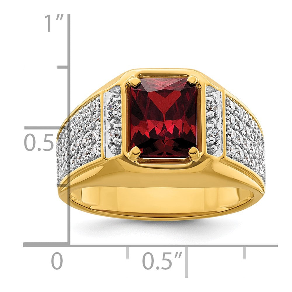 14k w/Rhodium 3/4 ct Lab Grown Dia VS/SI+ G+ & Cr Ruby Comp Men's Ring