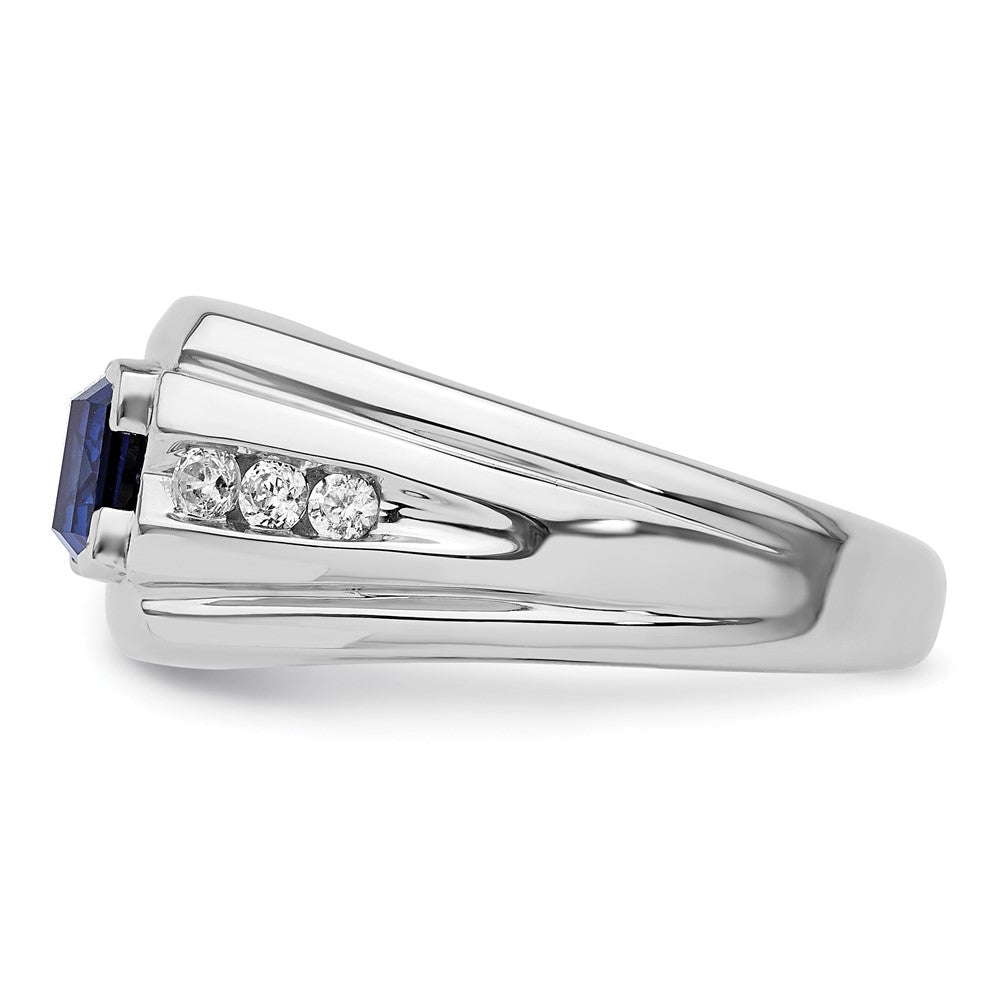 14k White Gold 1/4 ct Lab Grown Dia VS/SI+ G+ & Cr Sapphire Comp Men's Ring
