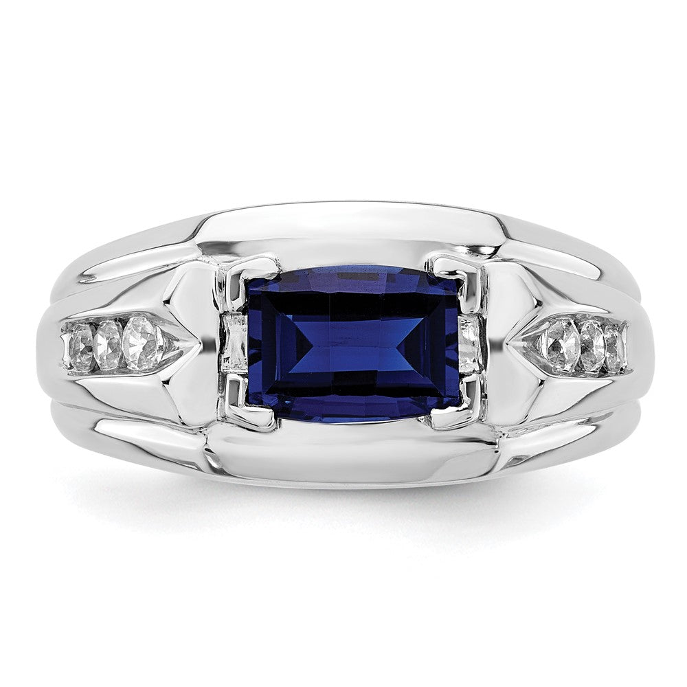 14k White Gold 1/4 ct Lab Grown Dia VS/SI+ G+ & Cr Sapphire Comp Men's Ring