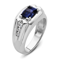 14k White Gold 1/4 ct Lab Grown Dia VS/SI+ G+ & Cr Sapphire Comp Men's Ring