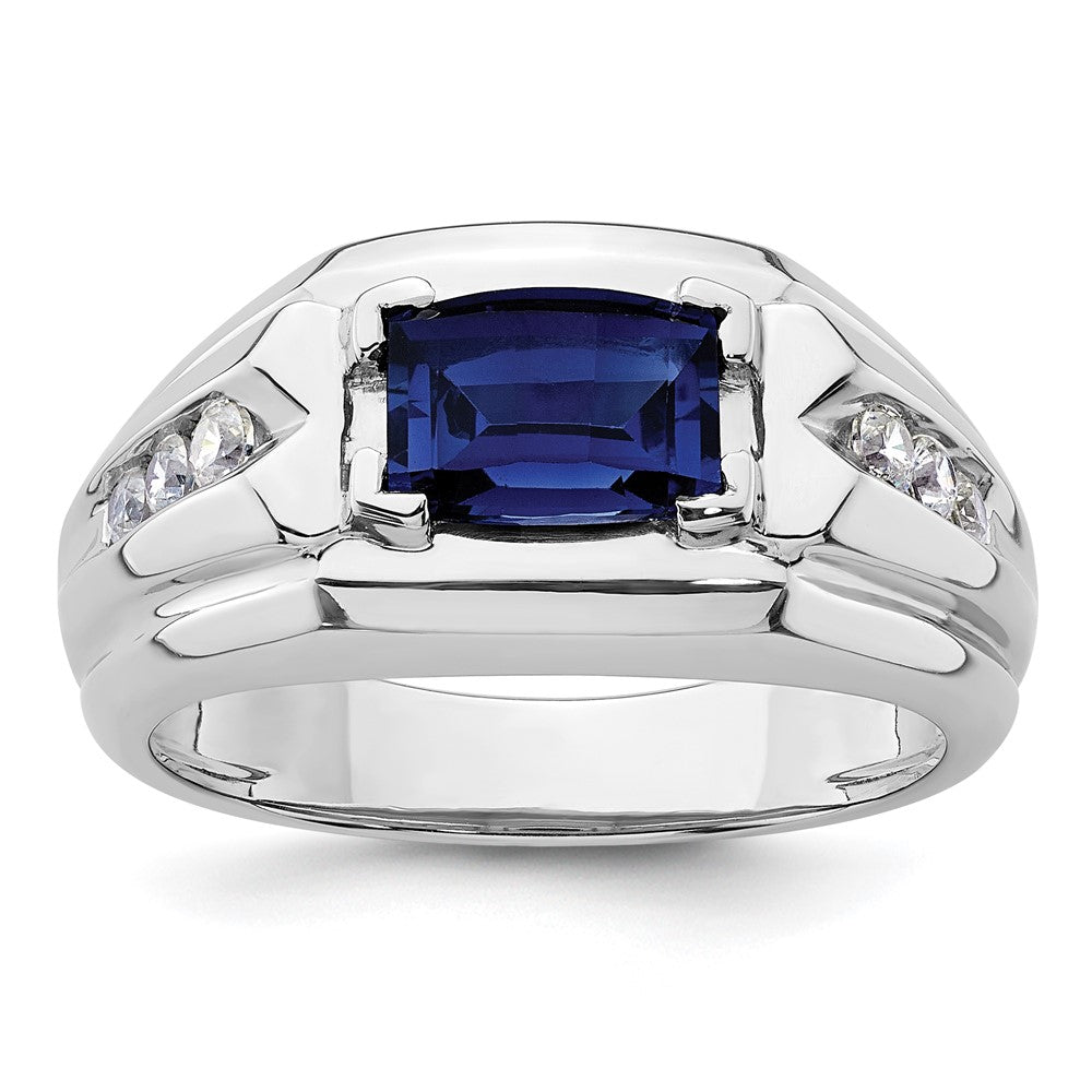 14k White Gold 1/4 ct Lab Grown Dia VS/SI+ G+ & Cr Sapphire Comp Men's Ring