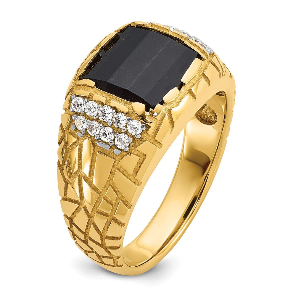 14k 1/4 ct Lab Grown Dia VS/SI+ G+ & Onyx Comp Nugget Men's Ring