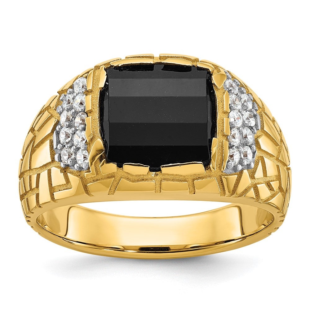 14k 1/4 ct Lab Grown Dia VS/SI+ G+ & Onyx Comp Nugget Men's Ring