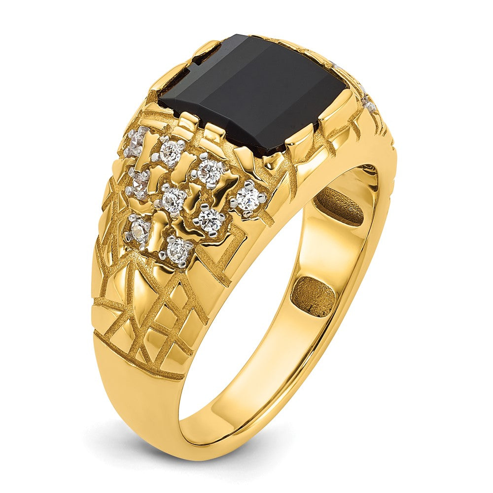 14k 1/4 ct Lab Grown Dia VS/SI+ G+ & Onyx Comp Nugget Men's Ring