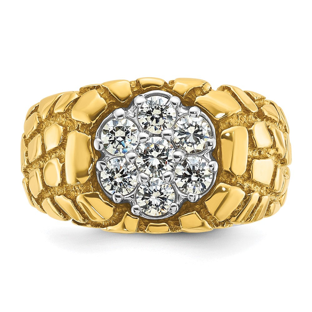 14k Two-Tone 1 ct Lab Grown Dia VS/SI+ G+ Textured Cluster Nugget Ring