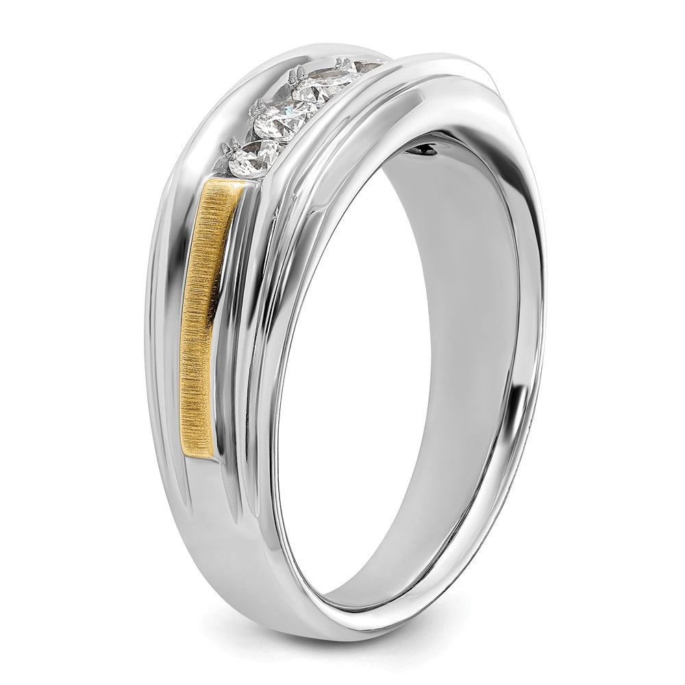 14k Two-tone Polished/Satin/Grooved 5 Stone Men's Ring Mounting