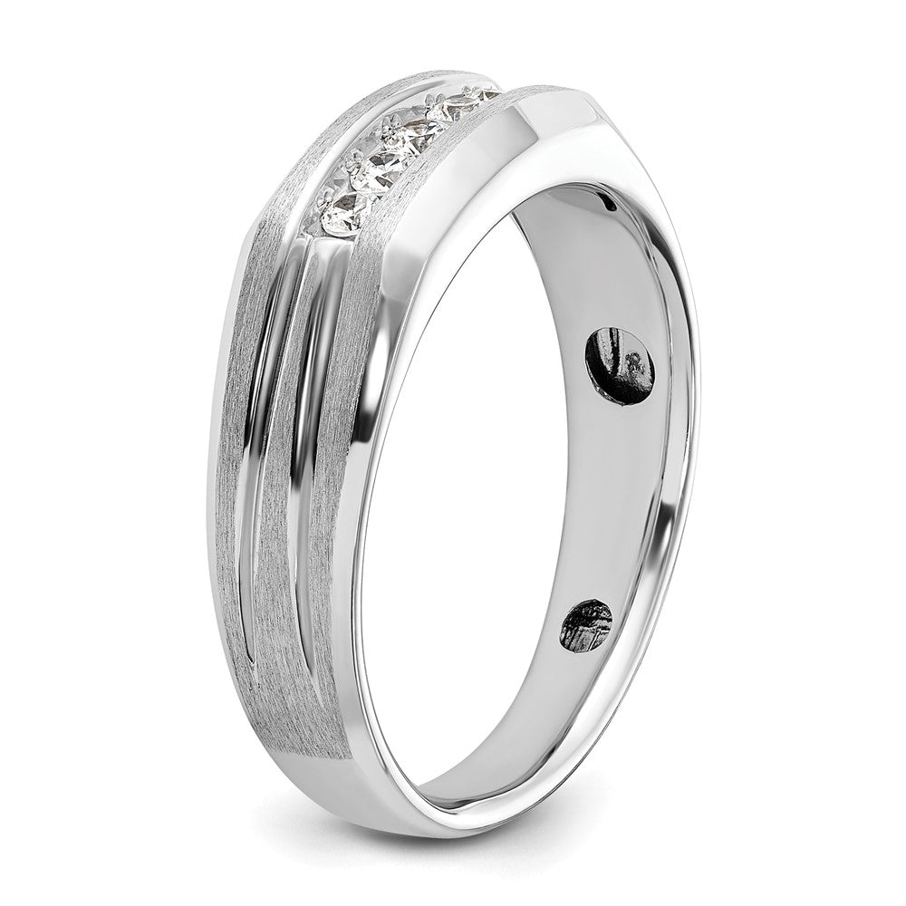 14k White Gold Polished/Satin/Grooved 5 Stone Men's Ring Mounting
