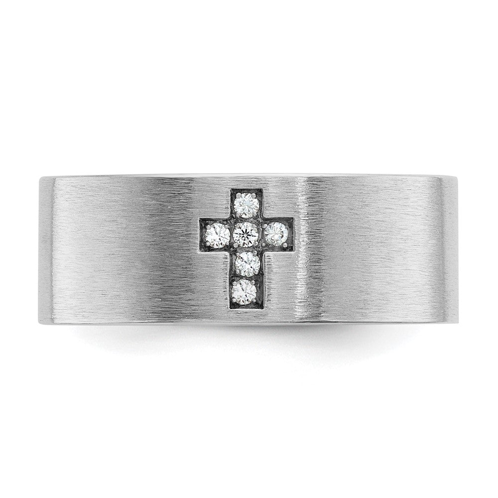 14k White Gold 1/20 ct Lab Grown Dia VS/SI+ G+ Complete Cross Men's Ring