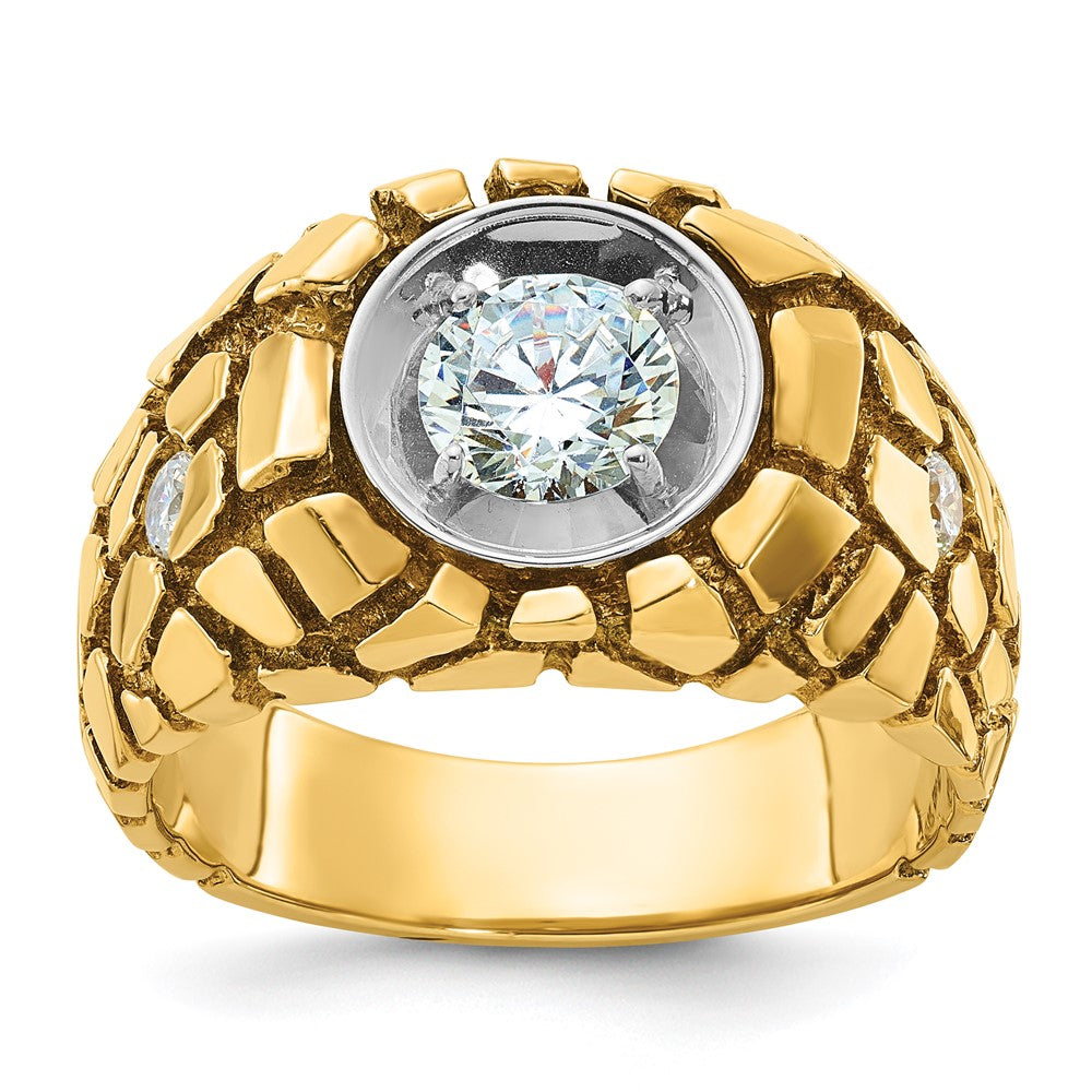 14k Two Tone 1 ct Lab Grown Diamond VS+ F+ Complete Men's Nugget Ring