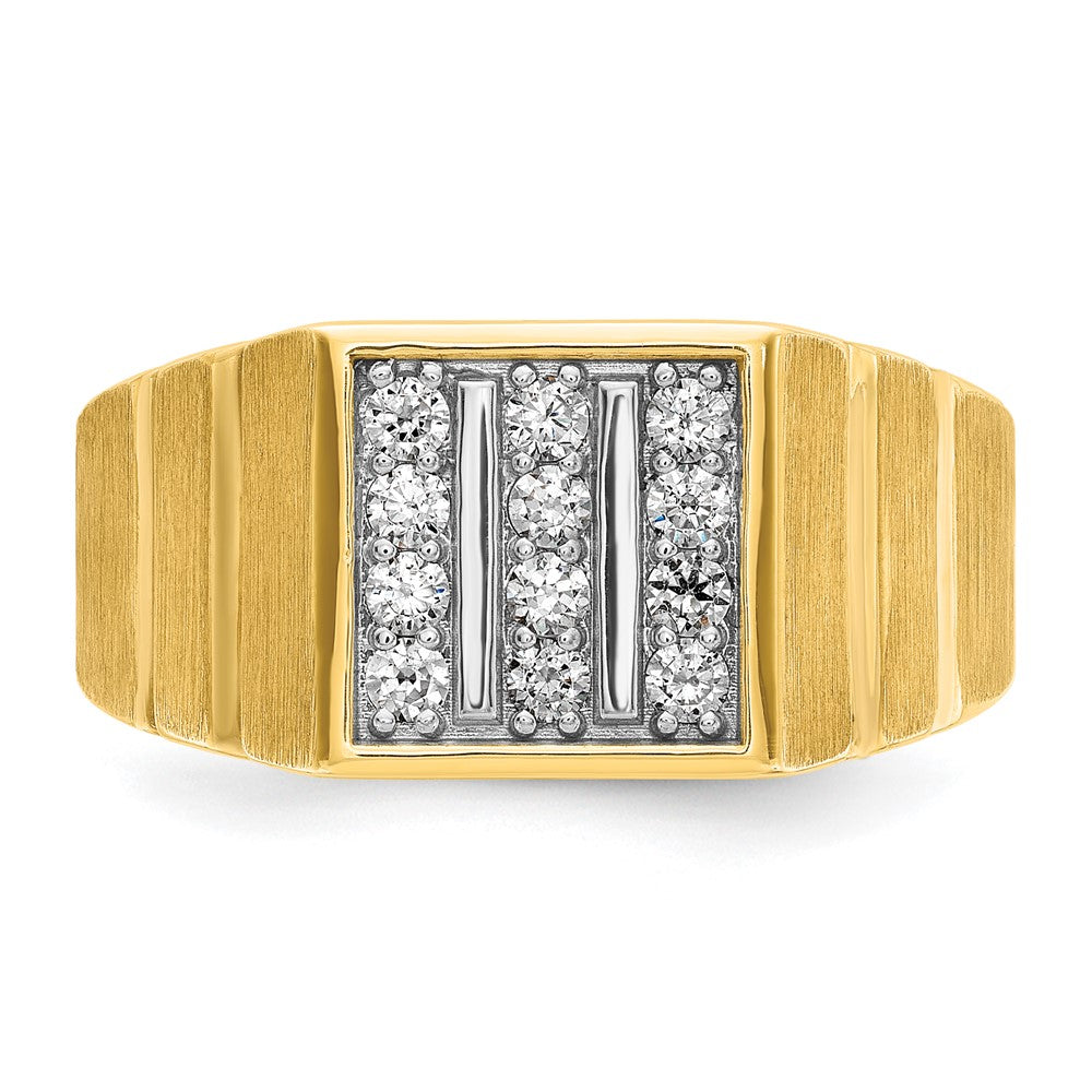 10k w/ White Rh 1/3 ct Lab Grown Dia VS/SI+ G+ 3 Row Men's Cluster Ring