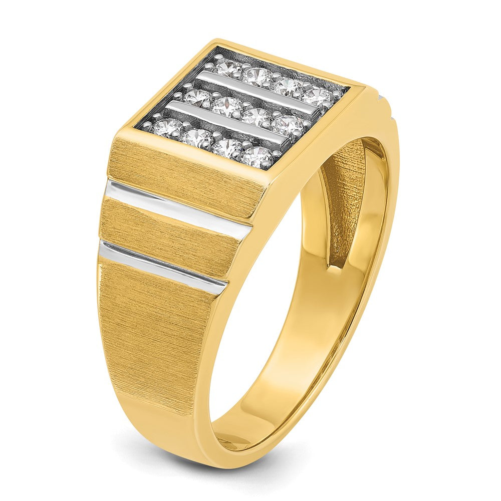 10k w/ White Rh 1/3 ct Lab Grown Dia VS/SI+ G+ 3 Row Men's Cluster Ring