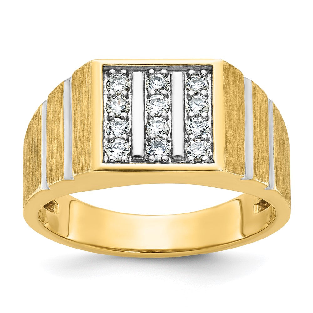 10k w/ White Rh 1/3 ct Lab Grown Dia VS/SI+ G+ 3 Row Men's Cluster Ring