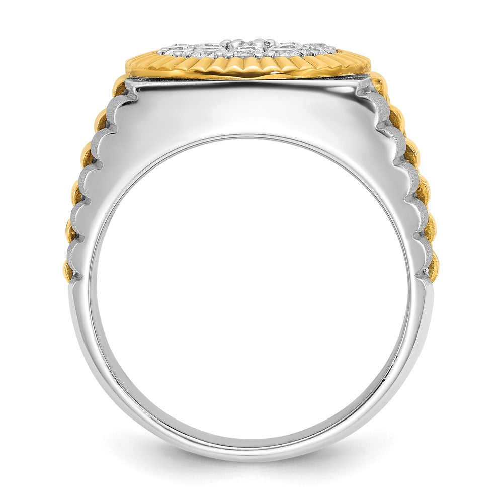 14k Two-Tone 1 1/6ct Lab Grown Dia VS/SI+ G+ Ribbed Men's Cluster Ring