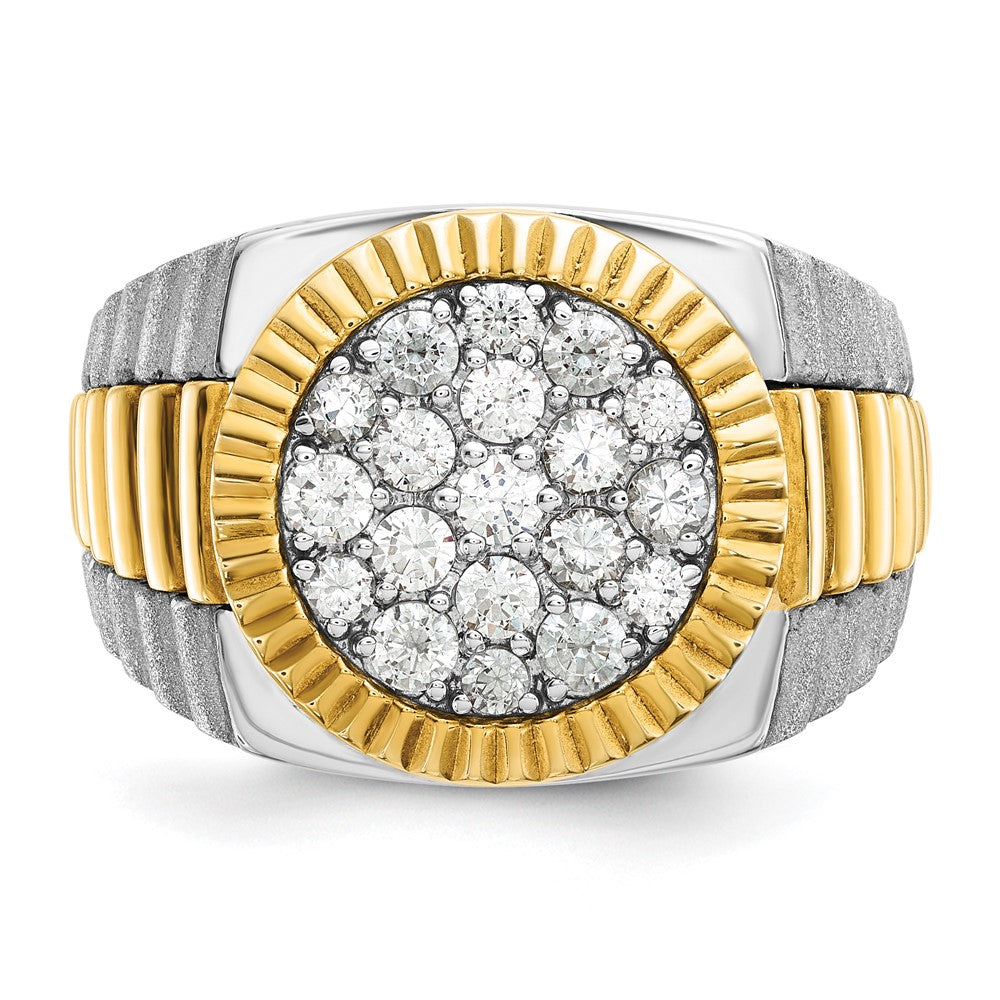 14k Two-Tone 1 1/6ct Lab Grown Dia VS/SI+ G+ Ribbed Men's Cluster Ring