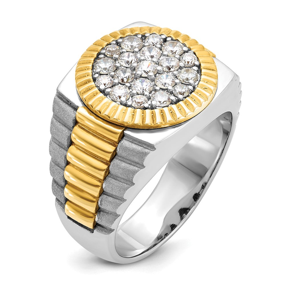 14k Two-Tone 1 1/6ct Lab Grown Dia VS/SI+ G+ Ribbed Men's Cluster Ring